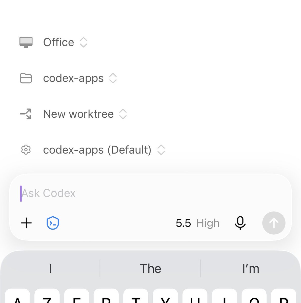 OpenAI 官方远程控制界面的主机、项目和 worktree 选择示例